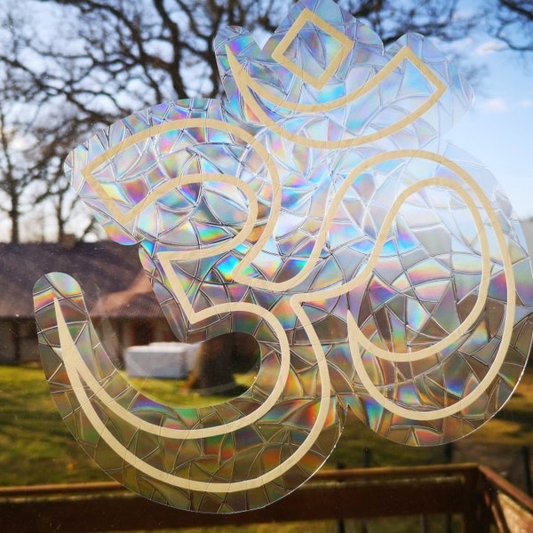 om suncatcher, décalque de fenêtre d’aum, fabricant d’arc-en-ciel, suncatcher pour la fenêtre, autocollant de suncatcher d’arc-en-ciel, fenêtre de méditation de yoga s’accrochent