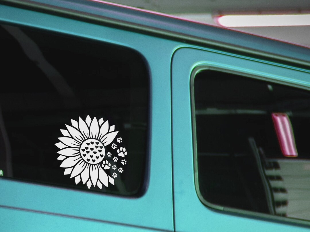 Sunflower Dog Paw Print Decal, Dog Mom Vinyl Sticker for Car or Laptop