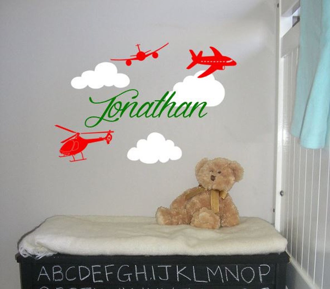 Airplane Wall Decal, Custom Name Vinyl Sticker, Personalized Nursery ...