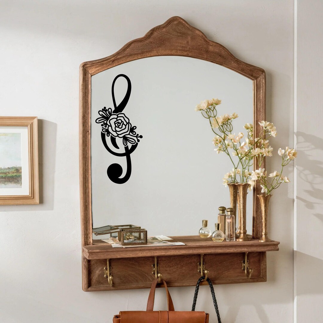 Floral Treble Clef Vinyl Decal: Car Mirror Window Sticker, Music Notes ...