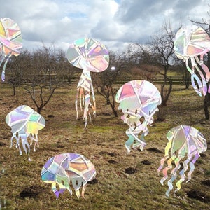 7 jellyfish suncatcher, jellyfish window decal, rainbow maker, suncatcher for window, rainbow suncatcher sticker cling decal