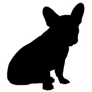 Puede incluir: Silueta negra de un bulldog franc&eacute;s sentado con las orejas levantadas.