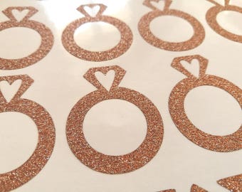 12 rose gold engagement ring stickers, glitter envelope seals, wedding invitation stickers, engagement party decorations, silver letter seal