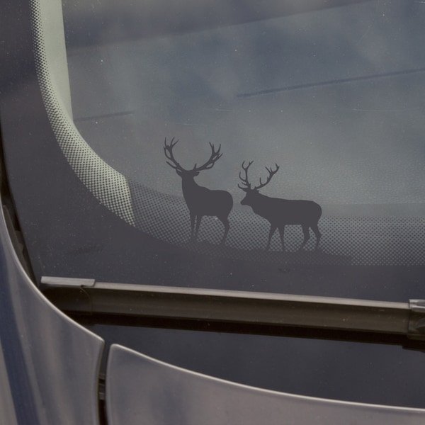 deers car windshield decal, removable sticker for windscreen, two deers sticker, forest scene decal, car black dotted line sticker