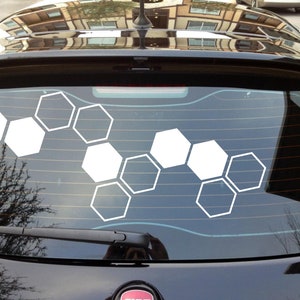 car livery decals, jdm hexagons car window sticker, racing vinyl decal for car, bumper stickers, cool vehicle livery decals honeycomb