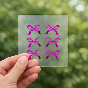 6 Bügelbilder mit Schleifen, Bänder, HTV-Vinyltransfers, Bügelapplikationen, kleines DIY-Patch-Design, glitzernde, matte, holografische Farben