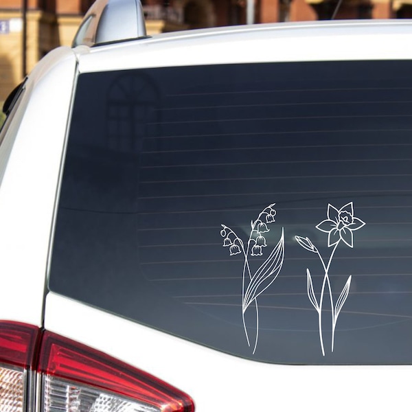 custom birth flower decal, personalized birth month flower sticker, removable vinyl decal for car, laptop, water bottle, bumper stickers