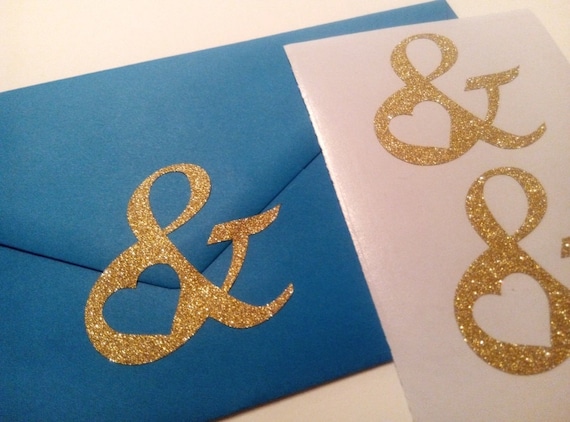 20 Ampersand & Stickers, Glitter Wedding Decor, Love Envelope