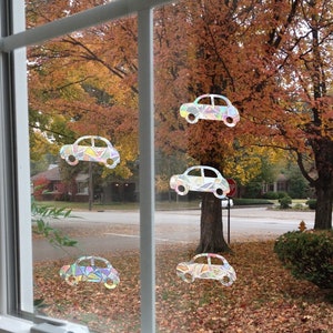 5 cars suncatchers, boys room window decal, nursery rainbow maker, suncatcher for window, rainbow suncatcher sticker