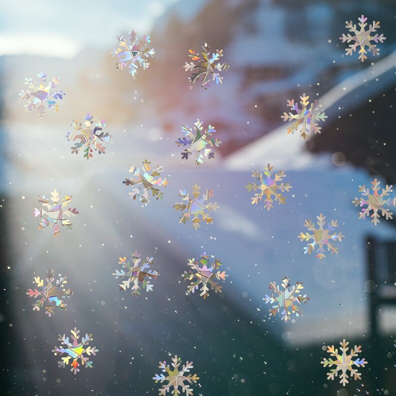 suncatcher stickers, Christmas ornaments snowflakes reusable window decals, rainbow maker, suncatcher for window, rainbow suncatcher sticker image 2