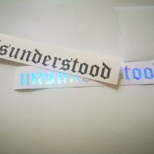 misunderstood car windshield decal, kanji bumper sticker, cool jdm decals, old english letters