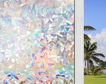 Rollo de lámina para ventanas con diseño de arcoíris, adhesivo para ventanas, pegatina atrapasoles, lámina adhesiva para privacidad con diseño de arcoíris en paredes, reutilizable y reposicionable.