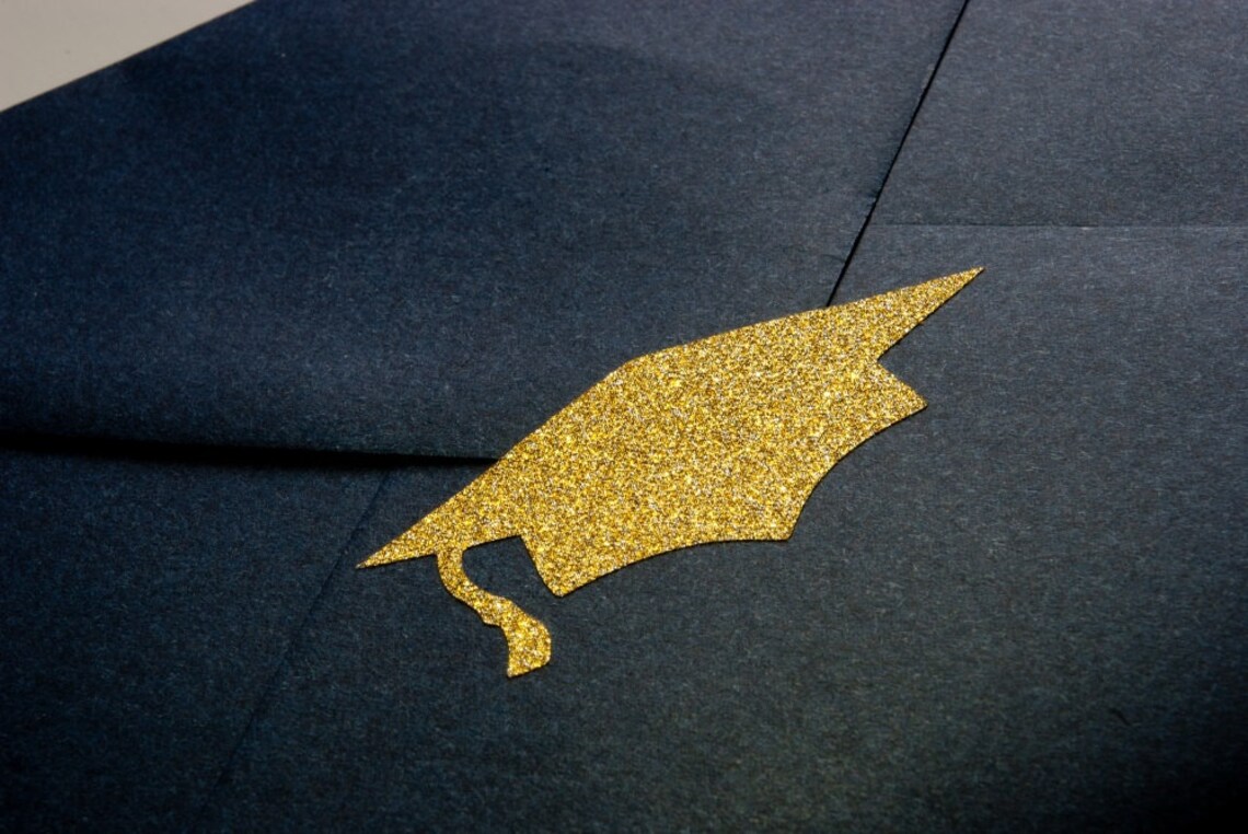 20 Graduation Envelope Seals Gold Glitter Cap Stickers Etsy UK