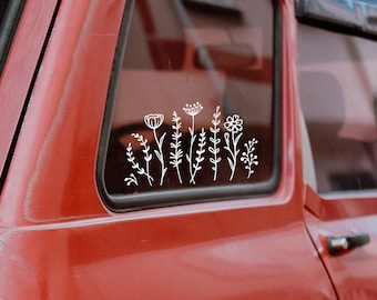 wildflowers decal, car mirror sticker, removable vinyl decal for car, laptop, water bottle, bumper stickers, gift for girlfriend plant lover