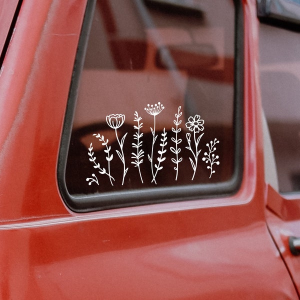 wildflowers decal, car mirror sticker, removable vinyl decal for car, laptop, water bottle, bumper stickers, gift for girlfriend plant lover