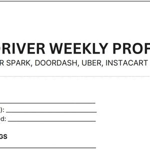 Gig Driver Weekly Income & Expense Tracker Printable – Mileage Log for Spark DoorDash Uber Instacart PDF