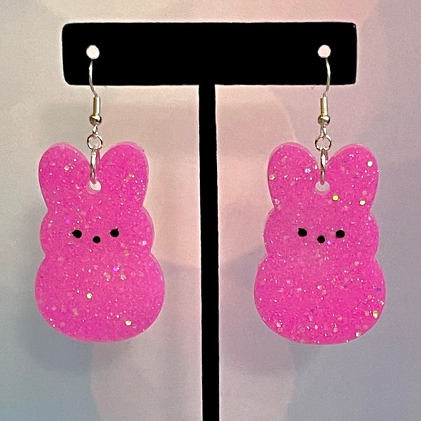 Marshmallow Bunny Glitter Earrings - Pink