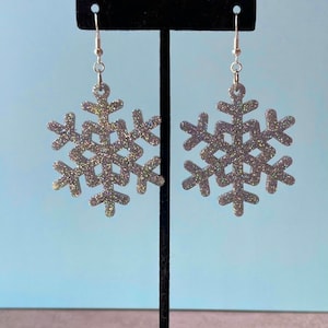 Silver Holo Glitter Snowflake Earrings