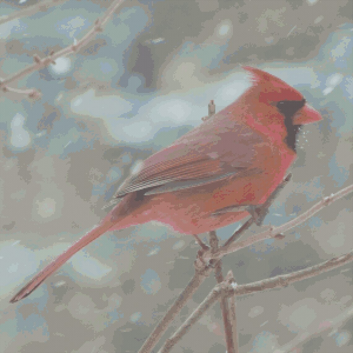 Cardinal in Winter Counted Cross Stitch Pattern Red Bird Crossstitch Pattern Red Cardinal Bird