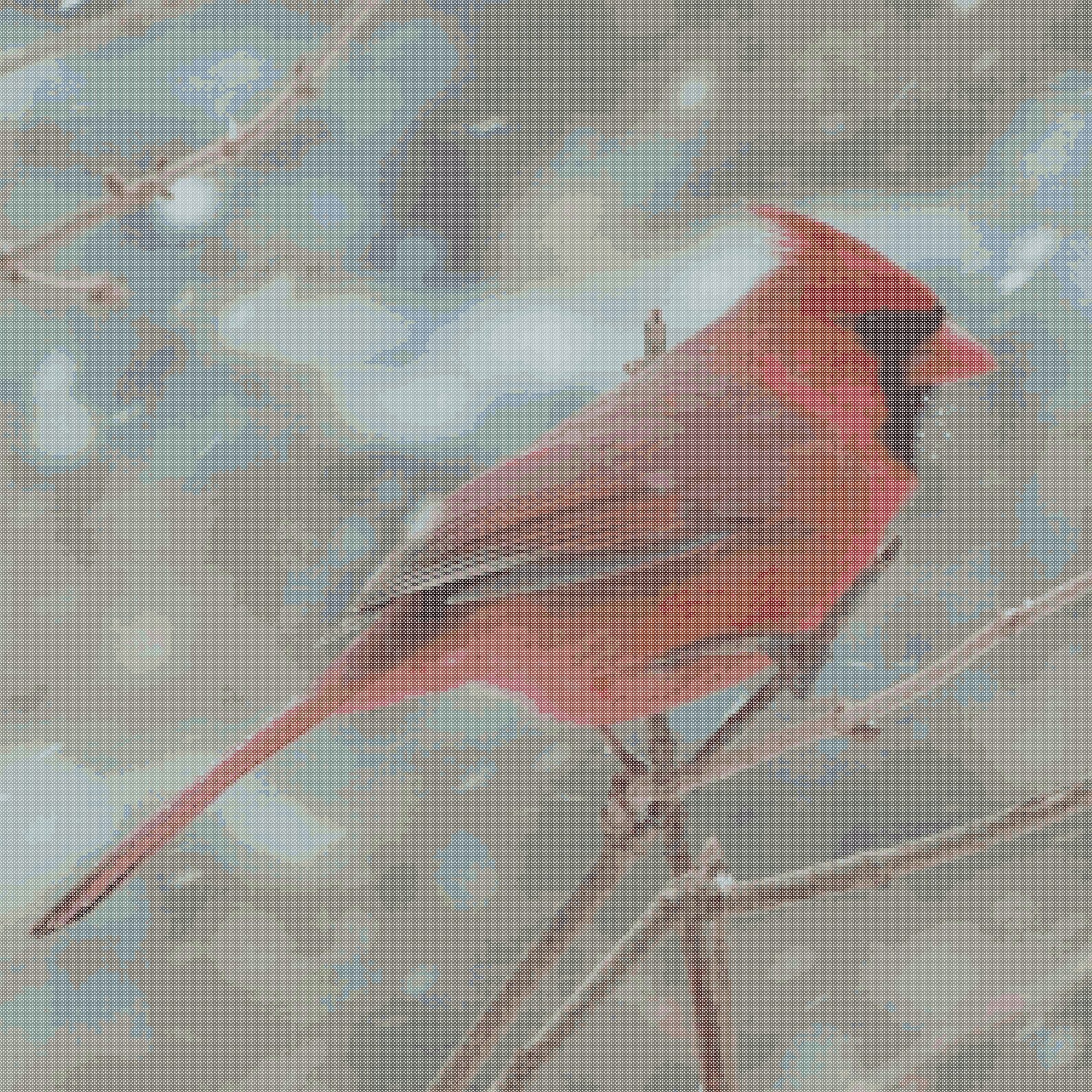 Cardinal in Winter Counted Cross Stitch Pattern Red Bird Crossstitch