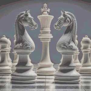 Chess Knights Face off Counted Cross Stitch Pattern - Chess Game Cross ...