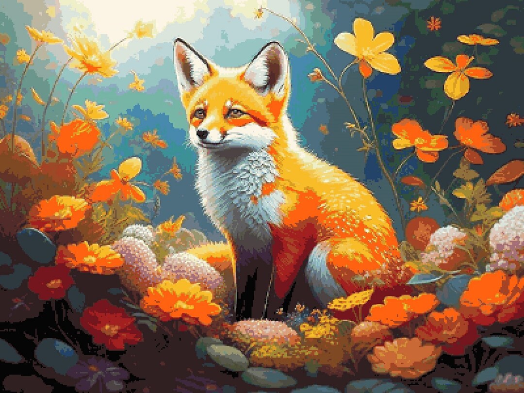 Red Fox Among Fall Flowers Cross Stitch Pattern, Autumn Floral Colors ...