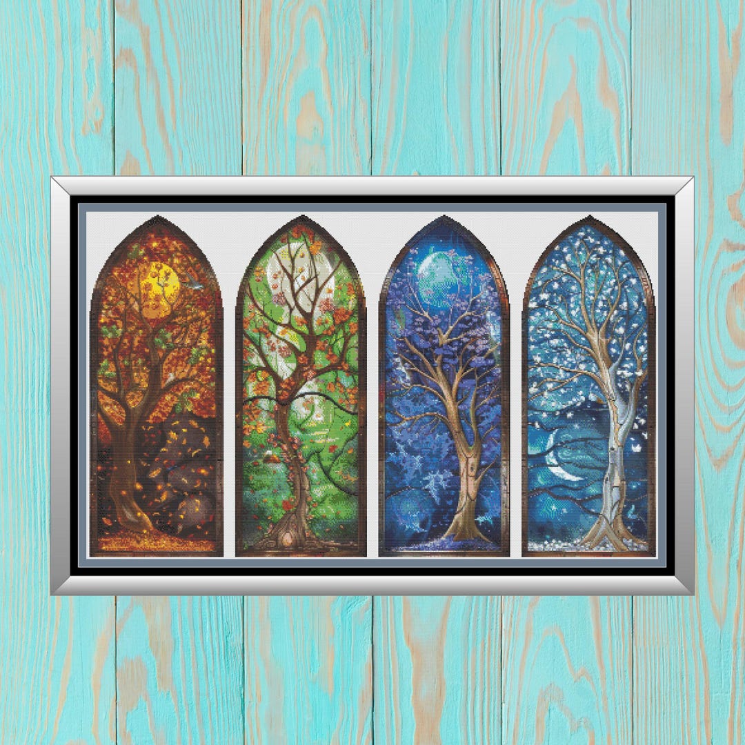 Stained Glass Four Seasons Cross Stitch Pattern, Tree Stage Counted ...