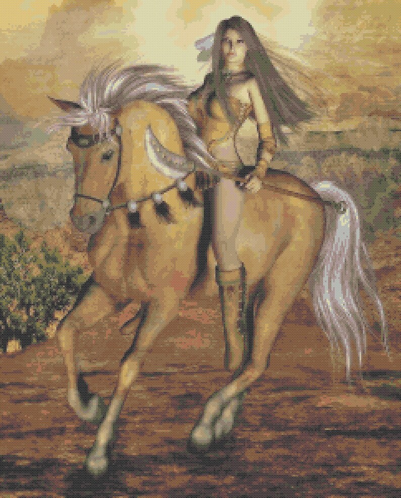 Native American Girl on Horse Cross Stitch Pattern Beautiful Woman on