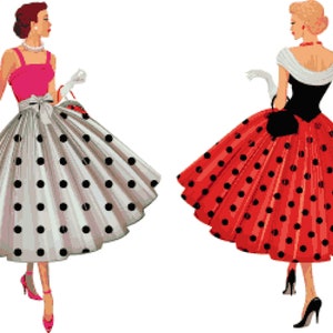 Vintage Woman Cross Stitch Pattern - Ladies Polka Dot Dress Counted Cross-Stitch Pattern - Old Fashioned Retro Girls Pixel Art (PDF Download
