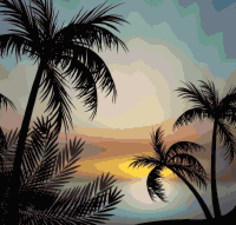 トーマス・ガラー Palm Trees, Sunsets, Turmoil Palm Trees at Sunset Counted Cross Stitch Pattern - Sunset Pixel