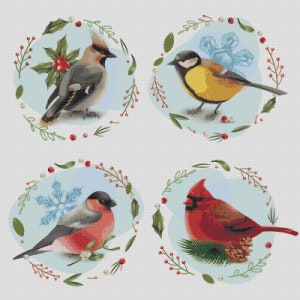 Winter Birds 4 Pack Set Counted Cross Stitch Pattern - Cardinal ...