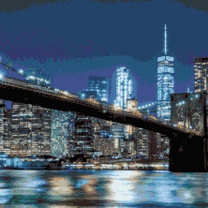 New York Counted Cross Stitch Pattern - City Skyline Pixel Art Pattern - Brooklyn Bridge Perler Hama Fuse Bead Pattern - Bead Weaving