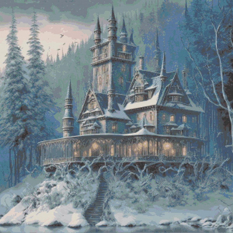 Frozen Mansion Counted Cross Stitch Pattern Snowy Haunted - Etsy