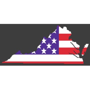 Kaart van de staat Virginia, kruissteekpatroon, Amerikaanse vlag geteld handwerk, patriottische omtrek sterren en strepen, directe pdf-download