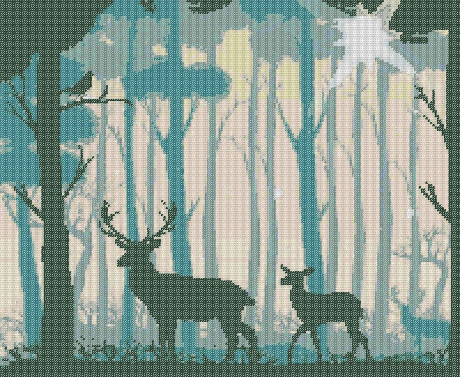 Forest Deer Counted Cross Stitch Pattern Deer Pixel Art Pattern Forest
