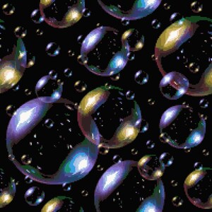 Peut inclure: Un motif sans couture de bulles de savon irisées de différentes tailles sur un fond noir. Les bulles ont un effet arc-en-ciel avec des nuances de bleu, vert, jaune et violet.