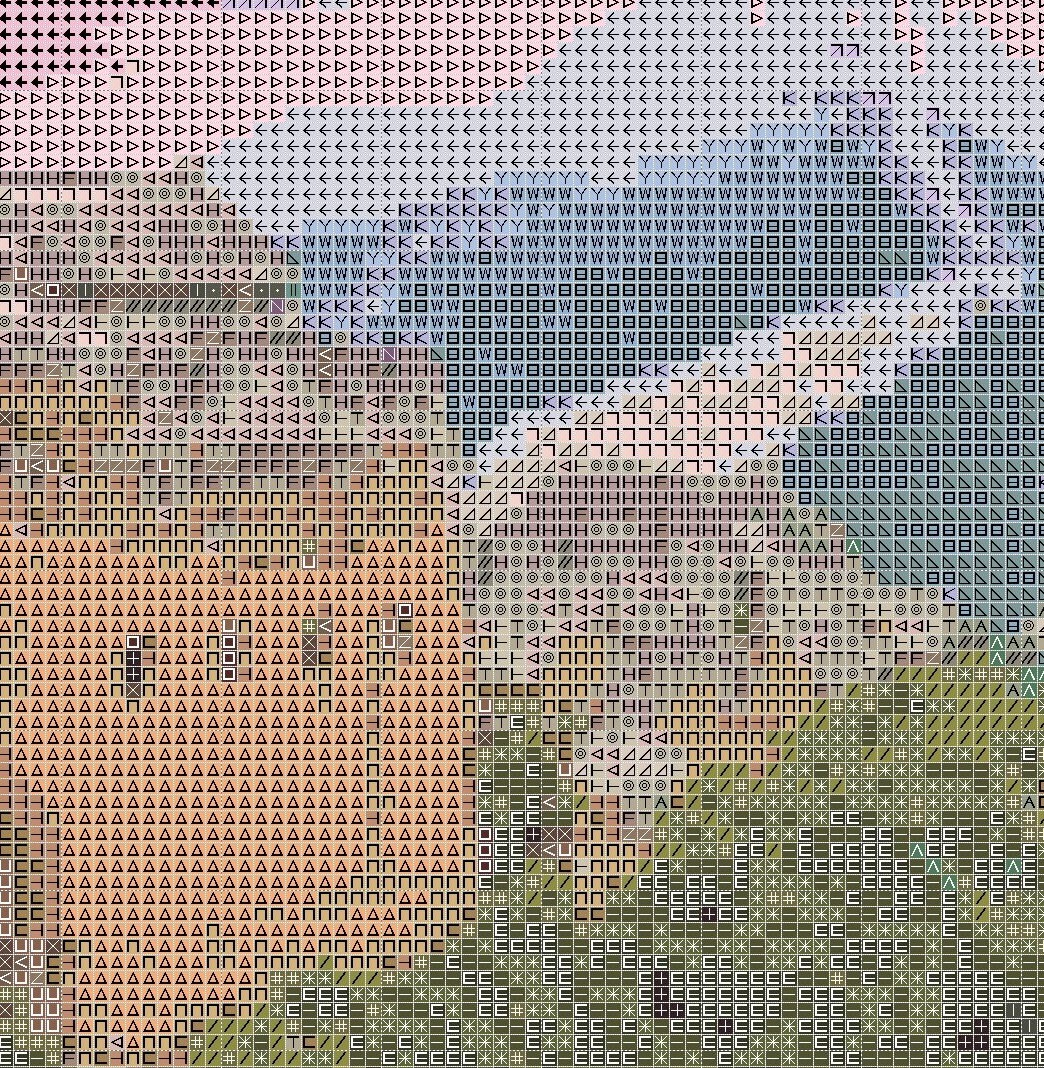 万里の長城のクロスステッチパターン - 中国の夕日のピクセルアート  