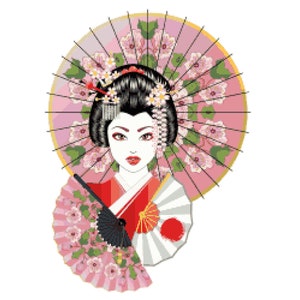 Geisha japonaise avec parasol - Modèle de point de croix compté - Modèle de point de croix japonais - Fan asiatique - Télécharger le PDF
