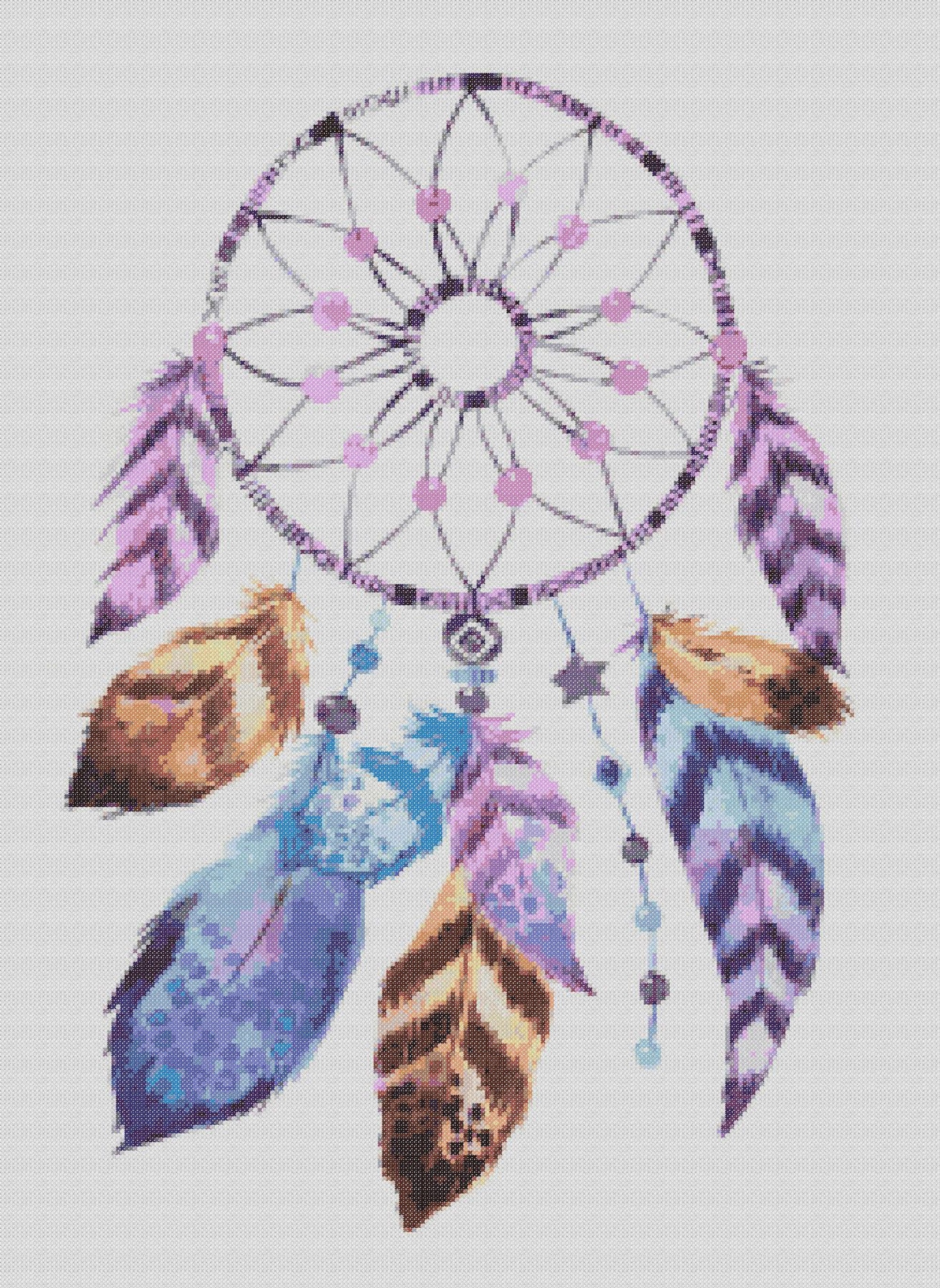 Native American Dream Catcher Counted Cross Stitch Pattern Dreamcatcher  Cross-stitch Pattern Feathers Beads Pixel Art PDF Download 