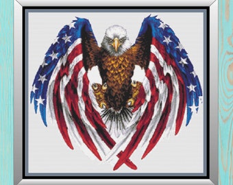 Patriotic Bald Eagle Cross Stitch Pattern - American Flag Counted Cross-Stitch - Pattern Keeper Compatible Chart - Digital Download PDF File