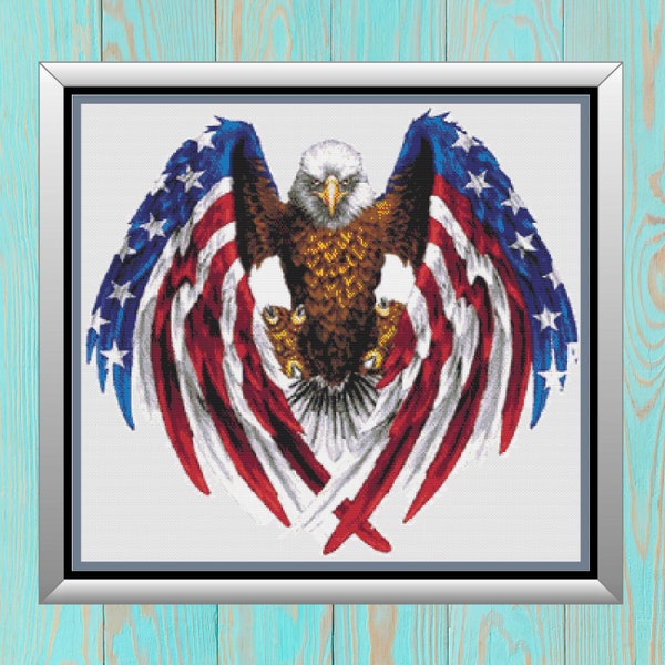 Patriotic Bald Eagle Cross Stitch Pattern - American Flag Counted Cross-Stitch - Pattern Keeper Compatible Chart - Digital Download PDF File