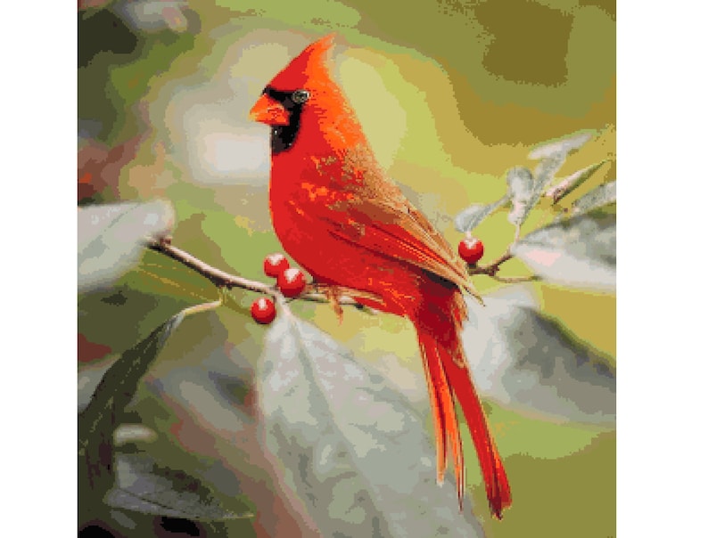Cardinal in Spring Counted Cross Stitch Pattern Red Bird Etsy