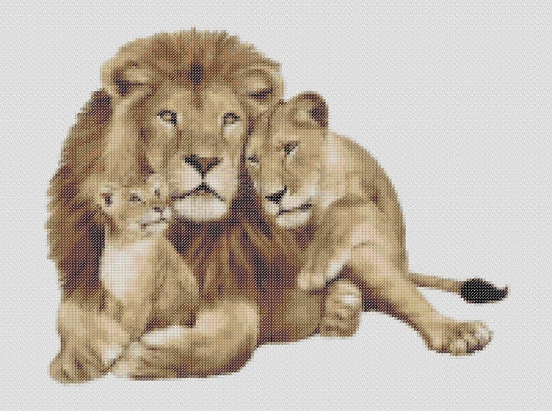 Lion Family Cross Stitch Pattern Lioness Counted Crossstitch Pattern