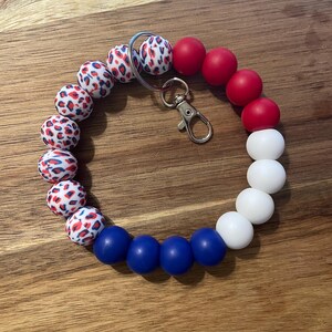 Patriotic Cheetah Wristlet Keychain | Cheetah Wristlet | Wristlet Keychain | Beaded Wristlet