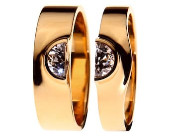 Fedi nuziali a Spalato carati con zaffiro naturale bianco in 14 vermeil k 18 k oro o argento - due anelli