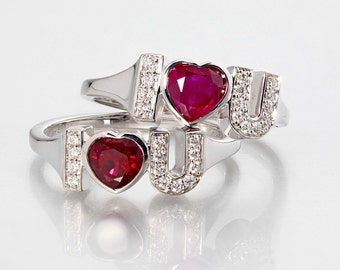 Openjart ILoveU Ring in oro bianco 14k con ruby e diamanti naturali o rhodolite e zaffiri bianchi