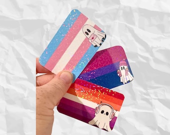 Holographic pride flags with ghosties lgbt vinyl water resistant sticker