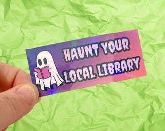 Haunt your local library ghostie vinyl water resistant sticker