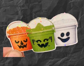 Holographic Halloween boo buckets logo 90s nostalgia water resistant vinyl sticker
