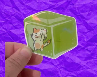 Cat stuck in gelatinous cube D&D holographic  vinyl water resistant sticker